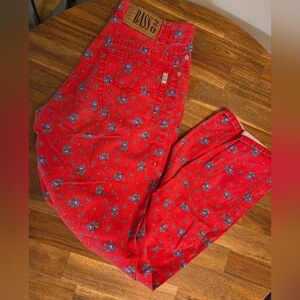 Vintage Floral Highwaist Red Jeans - Lightweight Fabric